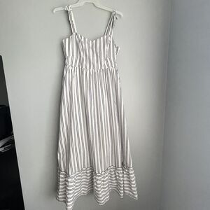 Giana Bini Maxi Dress Size 10 Blue White Striped Strappy Tiered Bow Coastal Sun